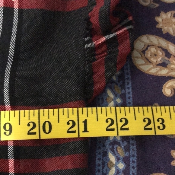 Dylan Women’s Tunic Top M Short Ruffle Sleeves Black Red Plaid Split Hem Boxy - Picture 8 of 10